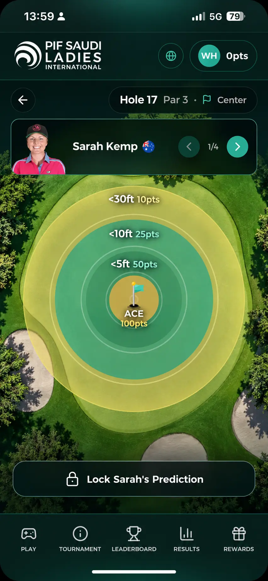 PIF Saudi Ladies International app: approach-shot prediction, picking how close a player lands to the pin