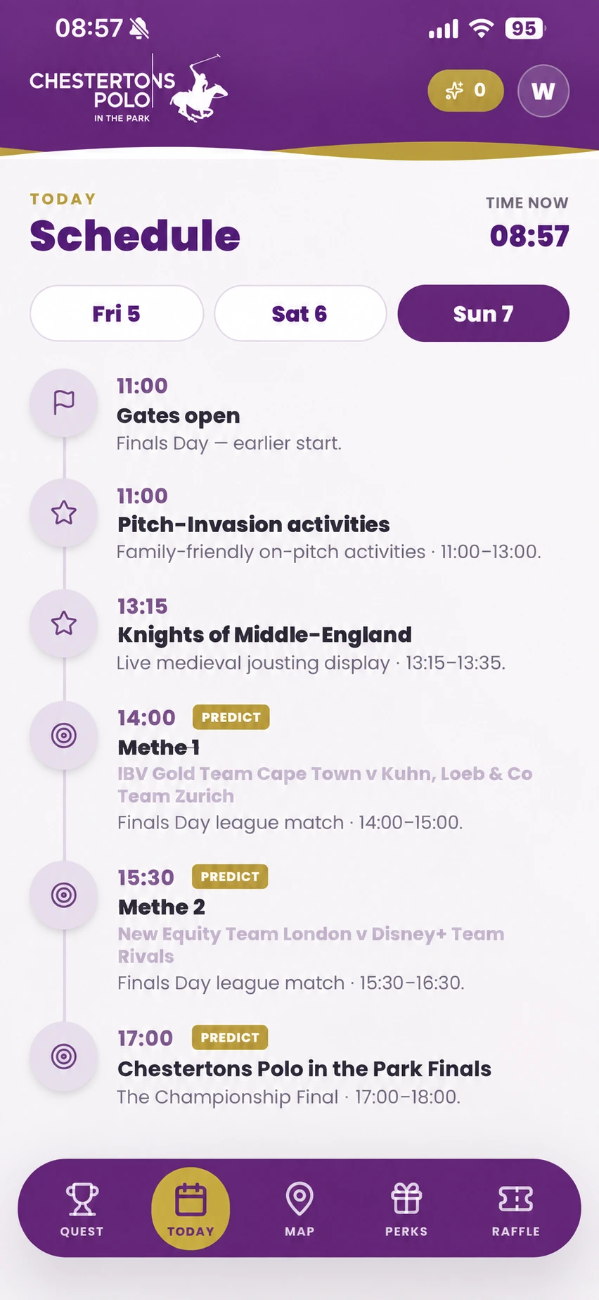 Chestertons Polo in the Park app: match-day schedule with activities and predictable matches